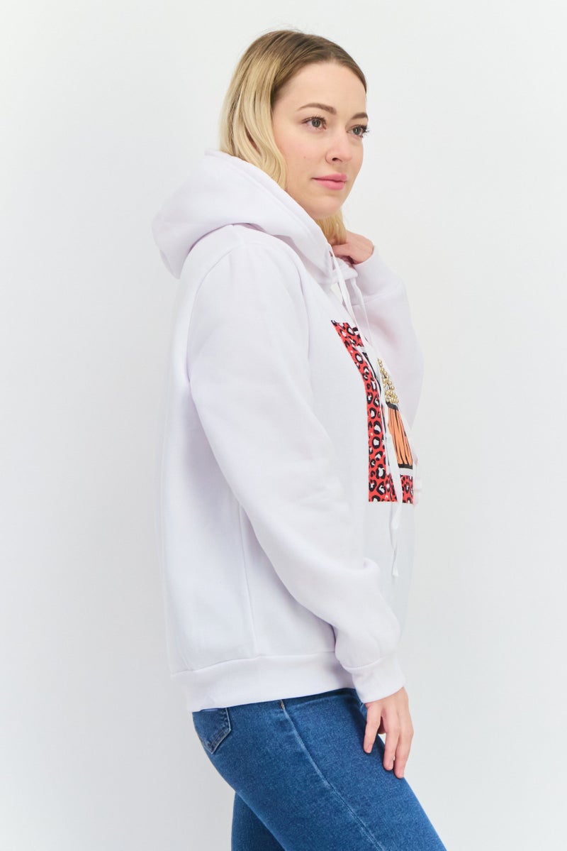 Buzz Women Graphic Print Long Sleeves Hoodies, White - Image 4