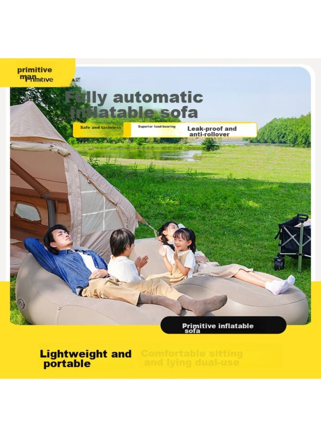Primitive Man Yuanren Inflatable Sofa, Outdoor Air Bed, Lazy Air Portable Automatic Home Lounger, Camping Supplies, Earth Gray - Image 1