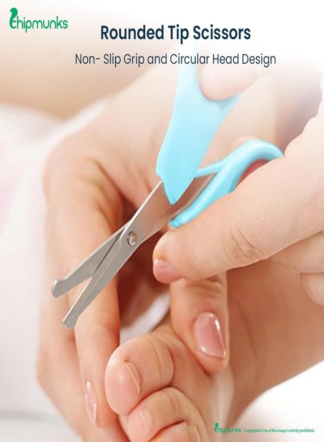 Chipmunks Grooming Kit for New Born Baby - Nail Cutter - Rounded Scissors - Baby Nail Filer - Tweezer - Kids Accessories Set - Ideal for Travelling & Home Use - Accessories Set To Keep Infants & Toddlers Clean - Perfect Nursery Gift (Blue, Pack of 4) - Image 3