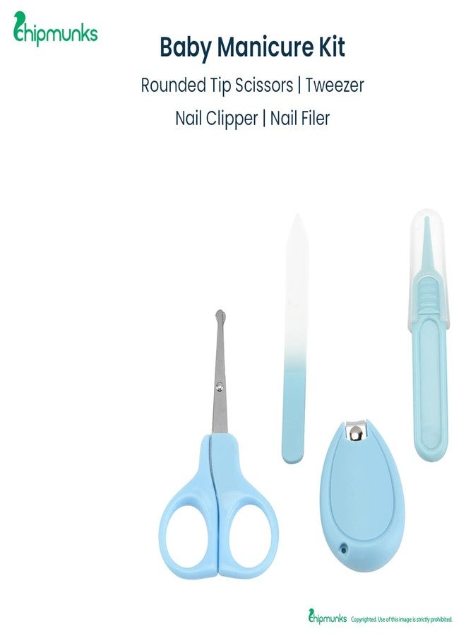 Chipmunks Grooming Kit for New Born Baby - Nail Cutter - Rounded Scissors - Baby Nail Filer - Tweezer - Kids Accessories Set - Ideal for Travelling & Home Use - Accessories Set To Keep Infants & Toddlers Clean - Perfect Nursery Gift (Blue, Pack of 4) - Image 2