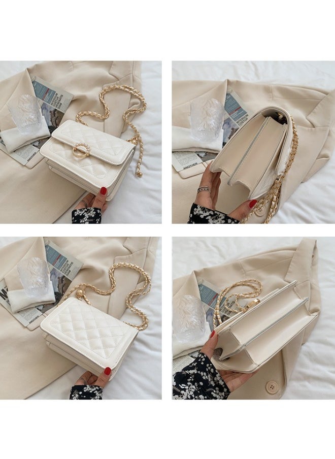 WAOKN - New Fashion Pearl Chain Women's Multifunctional Shoulder Bag, PU Leather Retro Classic Women's Handbag with Chain Crossbody Bag (White) - Image 1