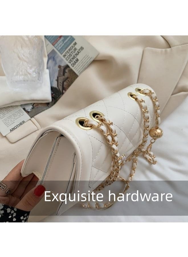 WAOKN - New Fashion Pearl Chain Women's Multifunctional Shoulder Bag, PU Leather Retro Classic Women's Handbag with Chain Crossbody Bag (White) - Image 1
