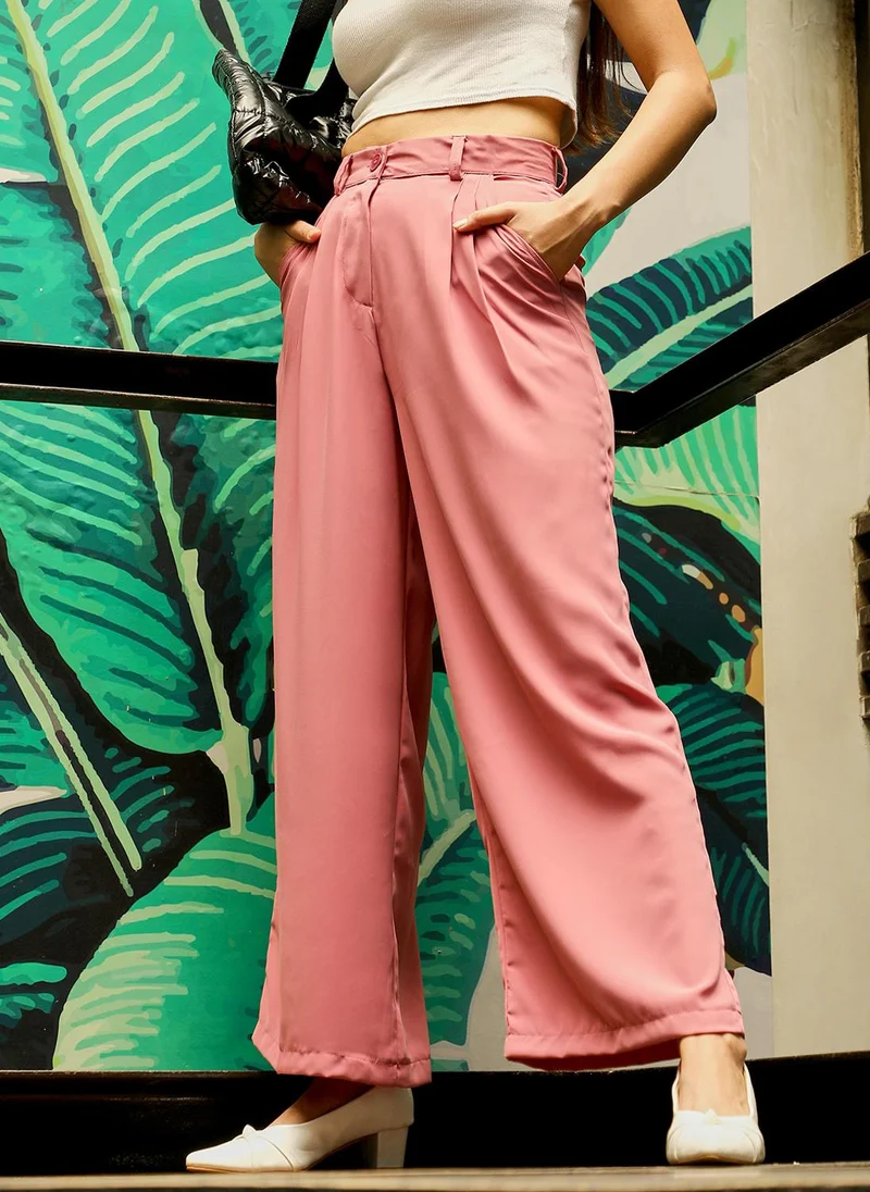 PINACOLADA Women's Salmon Pink Straight Fit Tailored Trousers