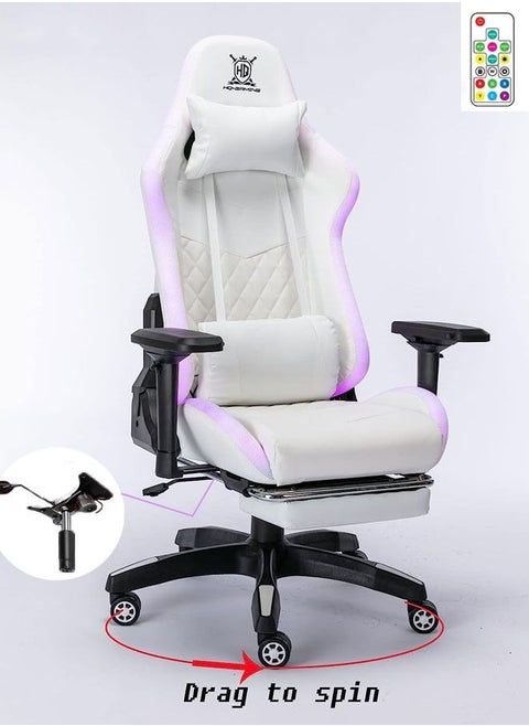 Game Chair with LED Light RGB Gaming Chair with Footrest Large Ergonomic Computer Desk Chair Video Game Chair for Adults Teens for Gaming Live Streaming Room