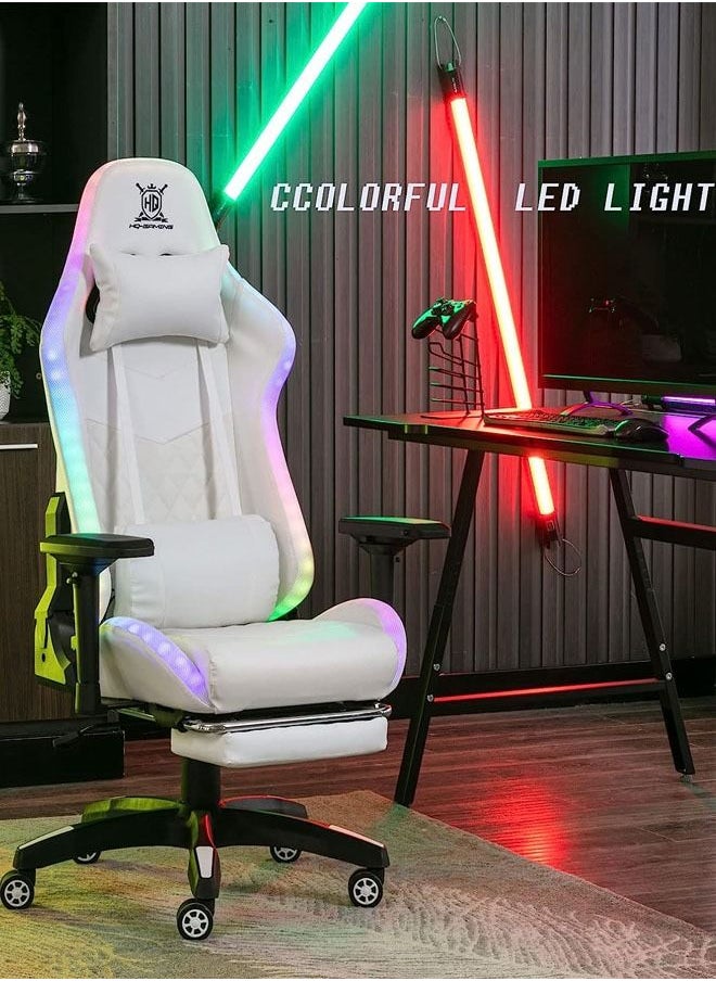 HQ-GAMING - Game Chair with LED Light RGB Gaming Chair with Footrest Large Ergonomic Computer Desk Chair Video Game Chair for Adults Teens for Gaming Live Streaming Room - Image 1