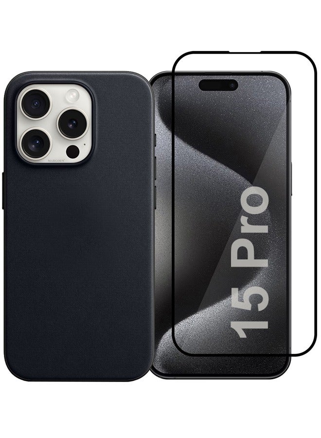 CATANES 2 Packs For iPhone 15 Pro Case and Screen Protector FineWoven Case with MagSafe Durable and Heavy Protection Black - Image 1