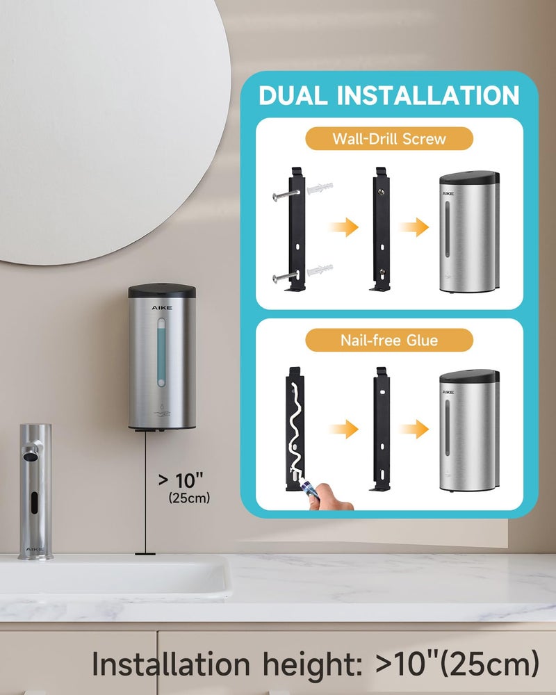 AIKE Automatic Wall Mount Liquid Soap Dispenser, Commercial Stainless Steel with 25oz Large Capacity Save Time Effort and Cost,Model AK1205(Brushed) - Image 2