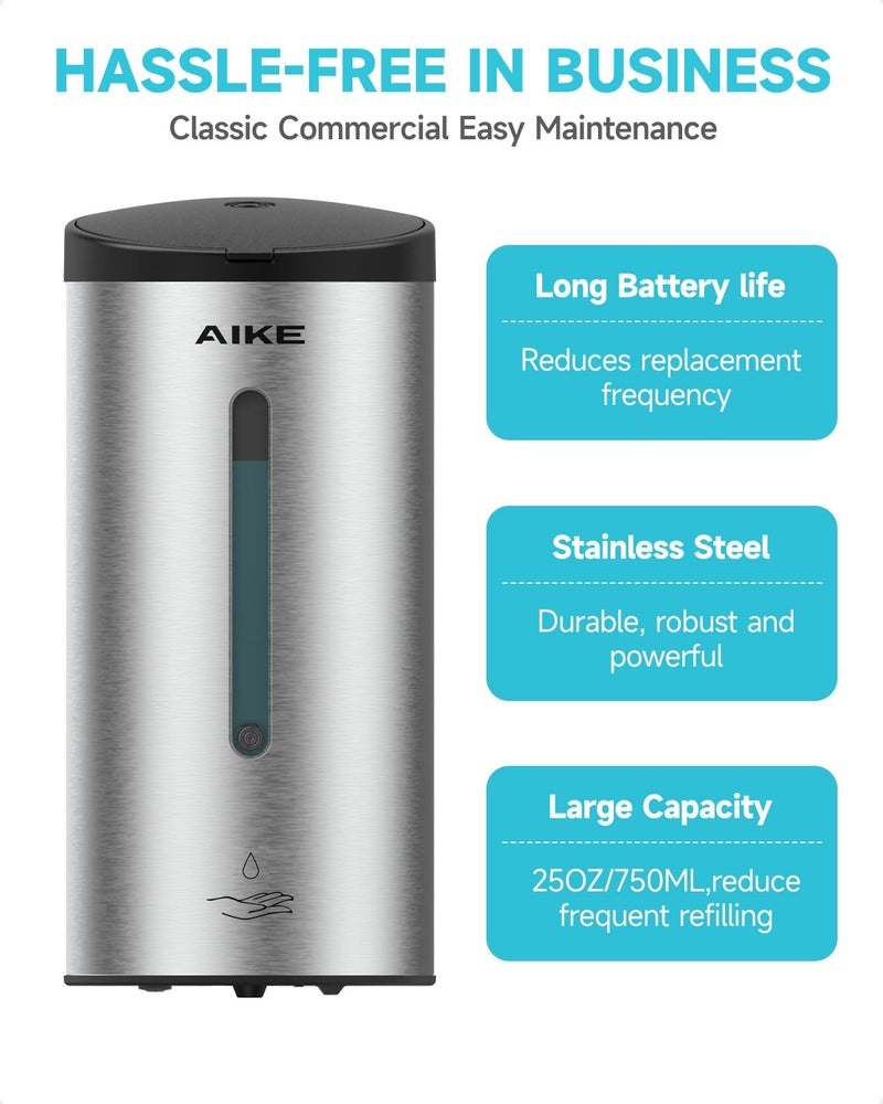 AIKE Automatic Wall Mount Liquid Soap Dispenser, Commercial Stainless Steel with 25oz Large Capacity Save Time Effort and Cost,Model AK1205(Brushed) - Image 5