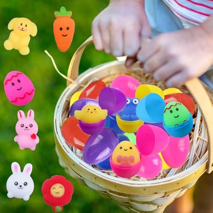 TGIQROVE 24 Pack Plastic Easter Eggs Prefilled with Toys, Non Candy Pre Stuffed Easter Eggs with Squishy Egg Toys Inside, Surprise Eggs for Easter Egg Hunt, Easter Basket Stuffers - Image 5