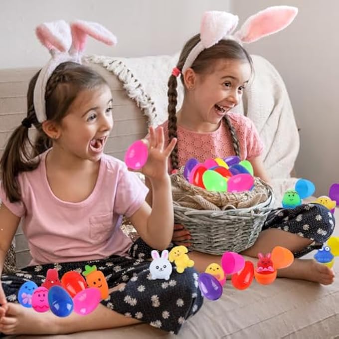 TGIQROVE 24 Pack Plastic Easter Eggs Prefilled with Toys, Non Candy Pre Stuffed Easter Eggs with Squishy Egg Toys Inside, Surprise Eggs for Easter Egg Hunt, Easter Basket Stuffers - Image 2
