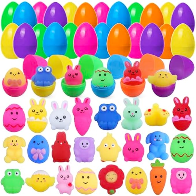 TGIQROVE 24 Pack Plastic Easter Eggs Prefilled with Toys, Non Candy Pre Stuffed Easter Eggs with Squishy Egg Toys Inside, Surprise Eggs for Easter Egg Hunt, Easter Basket Stuffers - Image 1