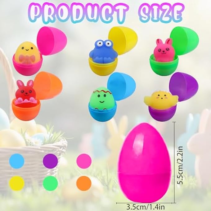 TGIQROVE 24 Pack Plastic Easter Eggs Prefilled with Toys, Non Candy Pre Stuffed Easter Eggs with Squishy Egg Toys Inside, Surprise Eggs for Easter Egg Hunt, Easter Basket Stuffers - Image 3