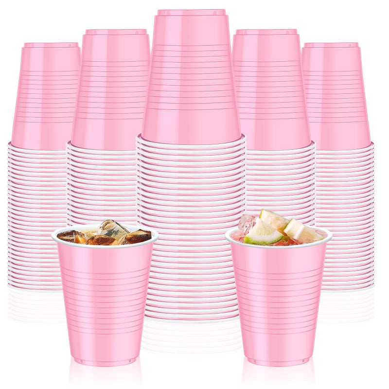 Dualshine 100 Pack Pink Plastic Cups 18 oz  Disposable Heavy Duty Drinking Cups for Party  Graduation Shot Cup for Wedding Birthday Valentine's Day Beer Serving Snack Sample Barbecues - Image 1