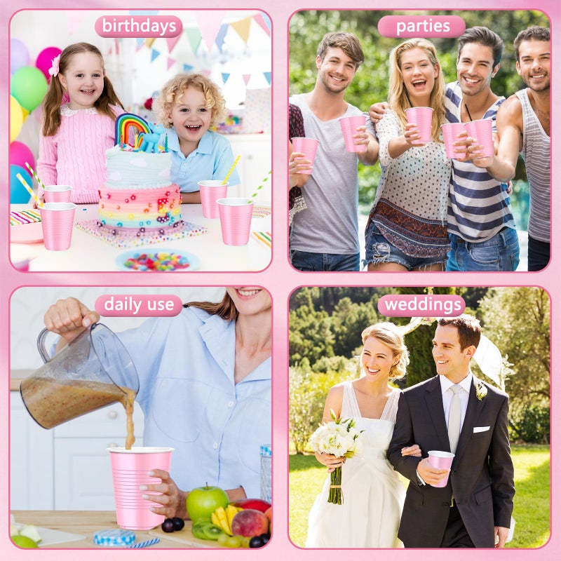 Dualshine 100 Pack Pink Plastic Cups 18 oz  Disposable Heavy Duty Drinking Cups for Party  Graduation Shot Cup for Wedding Birthday Valentine's Day Beer Serving Snack Sample Barbecues - Image 4