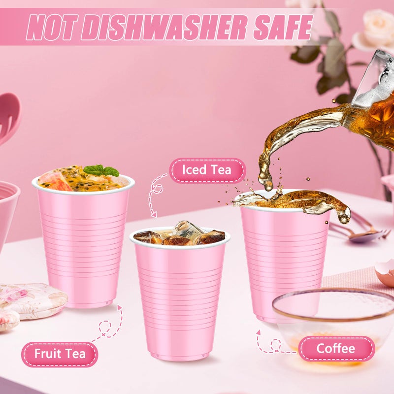 Dualshine 100 Pack Pink Plastic Cups 18 oz  Disposable Heavy Duty Drinking Cups for Party  Graduation Shot Cup for Wedding Birthday Valentine's Day Beer Serving Snack Sample Barbecues - Image 3
