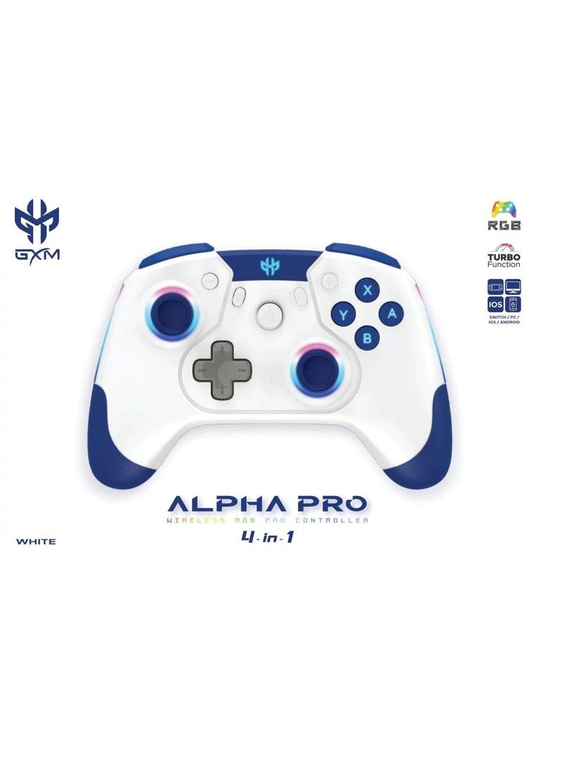 Generic - GXM Alpha E-Sport 4in1 Wireless Pro Controller, White For Nintendo Switch/Android/IOS/PC with RGB Light Bluetooth/Wireless/USB. - Image 1