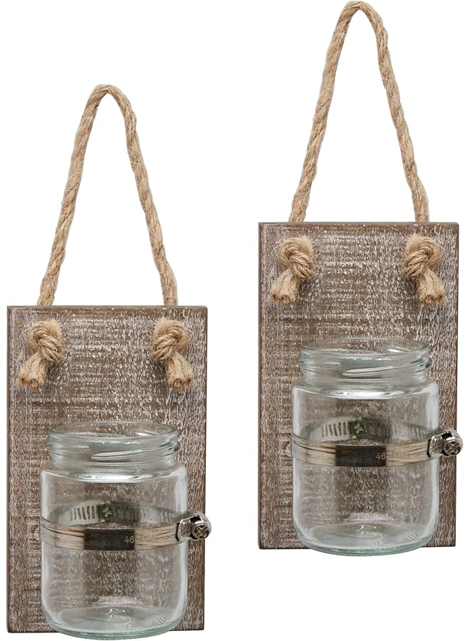 إيروريكس طقم شمعدانات حائط خشبية ريفية بيضاء اللون مع حلقة تعليق - Image 2