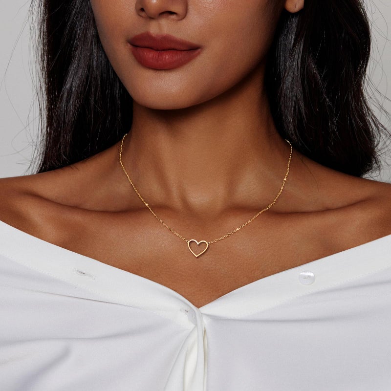 Zeffy Heart Necklace for Women 14k Gold Plated Cute Necklaces Trendy Open Heart Choker Necklaces Dainty Simple Gold Jewelry for Women Gifts - Image 3