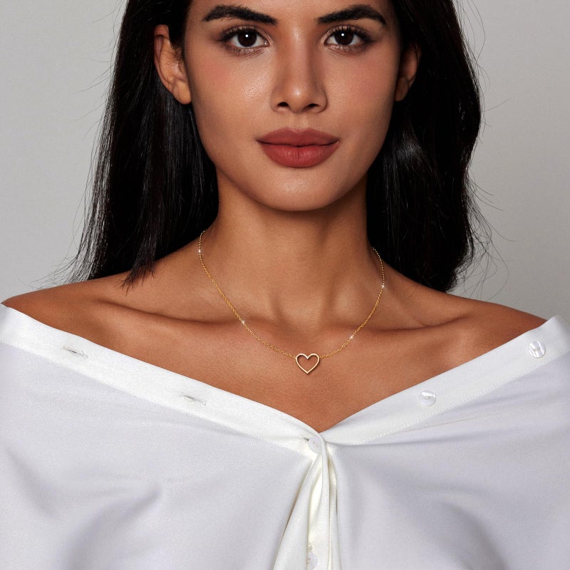 Zeffy Heart Necklace for Women 14k Gold Plated Cute Necklaces Trendy Open Heart Choker Necklaces Dainty Simple Gold Jewelry for Women Gifts - Image 5
