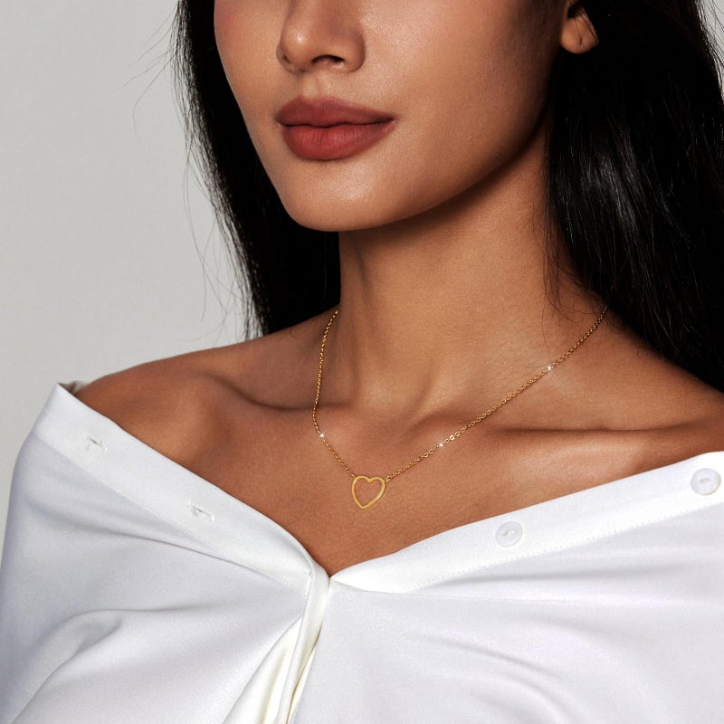 Zeffy Heart Necklace for Women 14k Gold Plated Cute Necklaces Trendy Open Heart Choker Necklaces Dainty Simple Gold Jewelry for Women Gifts - Image 4