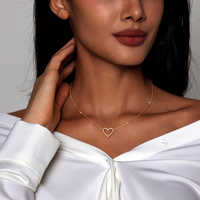 Zeffy Heart Necklace for Women 14k Gold Plated Cute Necklaces Trendy Open Heart Choker Necklaces Dainty Simple Gold Jewelry for Women Gifts - Image 2