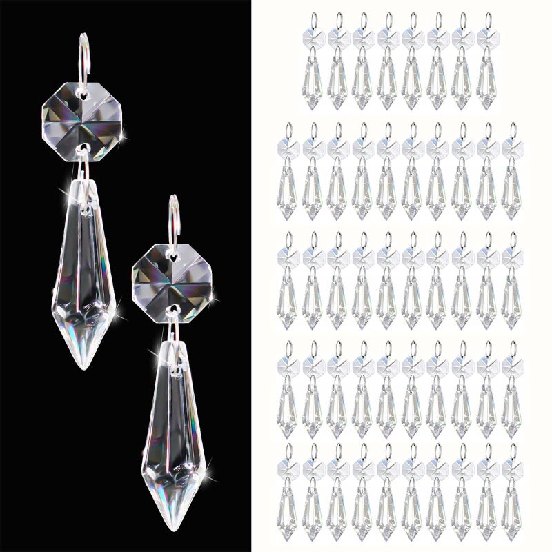 kehail 50PCS Premium Clear Crystal Teardrop Prism 2.4" -Crystal Glass Baroque Chandelier Pendant Drop Loose Beads Suncatcher for Holiday Party/Home/Window Decoration/Chandelier Replacement Parts - Image 1