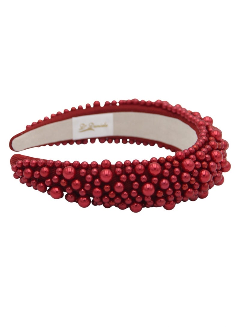 Bidani Faux Pearl Headband - Red - Image 3
