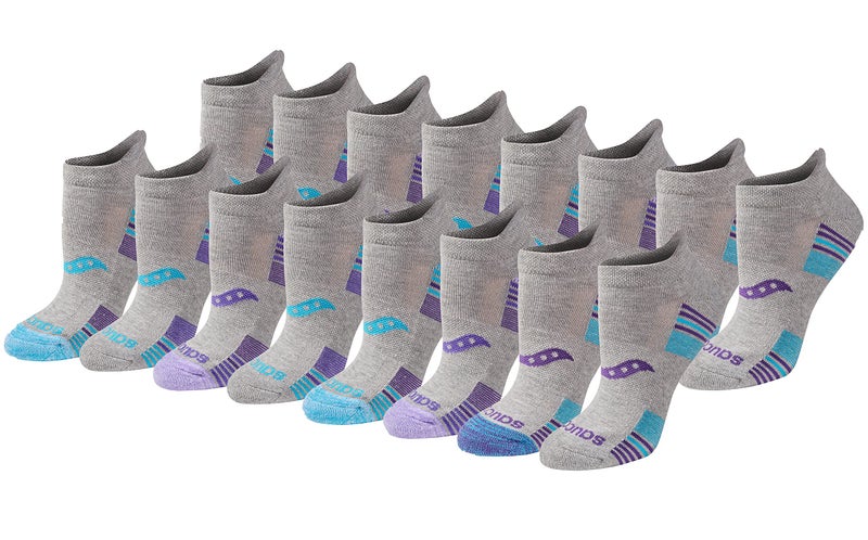 Saucony Womens RunDry Performance Heel Tab Athletic Socks Available in SL 8 24 Grey Heather Blue Assorted 16 Pairs Medium