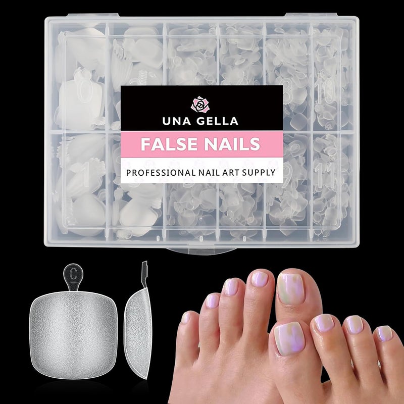 UNA GELLA Square Toenails for Gluing, 216 Pieces, 12 Sizes, Matte, Short Square Toenails for Gluing, Artificial Toenails Tips, False Soft Gel Toenails Set, Mat for DIY Nail Studio - Image 1