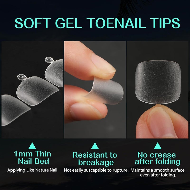 UNA GELLA Square Toenails for Gluing, 216 Pieces, 12 Sizes, Matte, Short Square Toenails for Gluing, Artificial Toenails Tips, False Soft Gel Toenails Set, Mat for DIY Nail Studio - Image 3