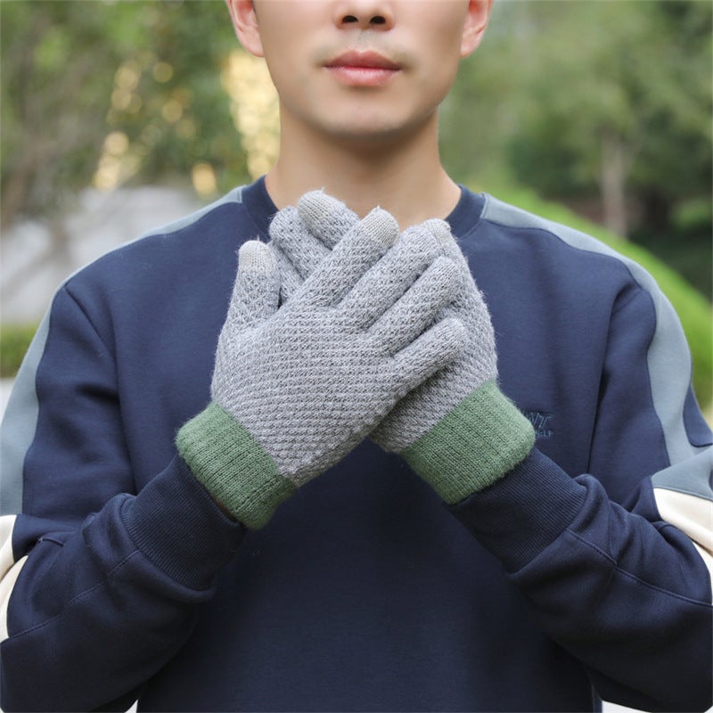 Touch Screen Gloves Womens Winter Womens Five Fingers Winter Velvet Thickened Cotton Warm Mens Windproof Cold-proof Hand Socks Northeast Grey 
