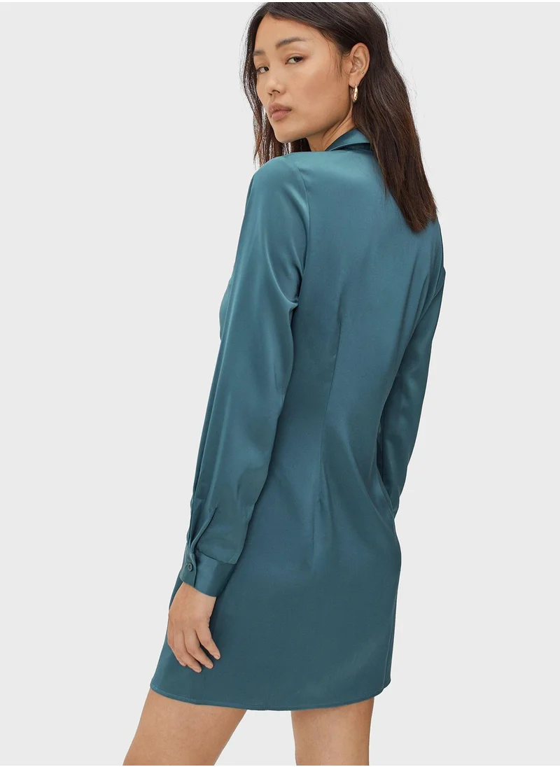 NASTY GAL Ruched Button Down Dress