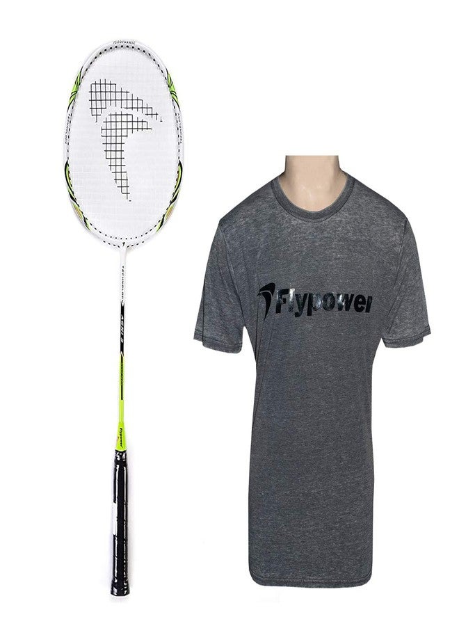 FLYPOWER Badminton Racket Composite Agni 3 With T-Shirt U.K Ranjini Grey Size Xs - Image 2