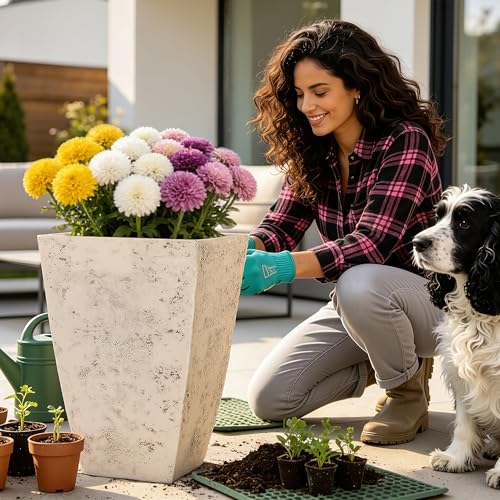 Ultym 19" H Country White Square Planters for Outdoor Plants, Set of 2 Large Flower Pot with Drainage Hole, Weather-Resistant for Porch,Garden, Patio or Indoor Use - Image 2