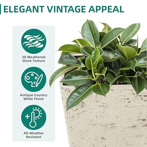 Ultym 19" H Country White Square Planters for Outdoor Plants, Set of 2 Large Flower Pot with Drainage Hole, Weather-Resistant for Porch,Garden, Patio or Indoor Use - Image 5