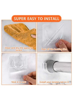 HaHaHai 8 Pcs Shower Rod Holder, Tension Curtain Bracket Sticky, No Drilling Retainer, Clear Hooks Heavy Duty, Wall Hold Tool Liners Support Mount Sticker for Wardrobe Bathroom  - Image 3