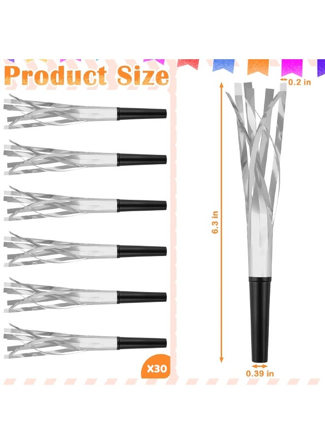 30 PCS Fringe Party Blowers, Party Silver Blowers for Kids, Party Noise Makers Horns, Silver Noisemakers Blow Horns Party Whistles for Graduations, Weddings, Birthdays, Family Gatherings, New Years Events (Silver) - Image 2