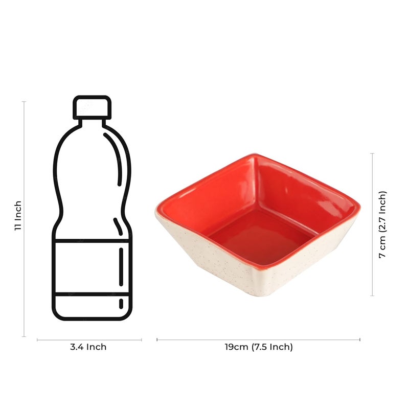 Caffeine Ceramic Handmade Matte Cream Glossy Red Serving Bowl Set of 4 - Image 4