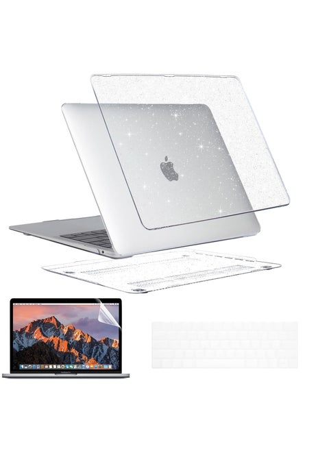 Clear Glitter Case for MacBook Pro 14 inch 2024 2023 2022 2021 M4 M3 M2 M1 A3112/A3185/A3401/A2442/A2779/A2918/A2992, Shiny Bling Sparkle Plastic Hard Shell Case & Keyboard Cover & Anti Blue Screen Protector for MacBook Pro 14 inch