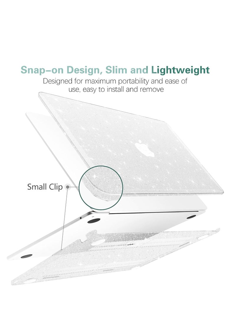 Clear Glitter Case for MacBook Pro 14 inch 2024 2023 2022 2021 M4 M3 M2 M1 A3112/A3185/A3401/A2442/A2779/A2918/A2992, Shiny Bling Sparkle Plastic Hard Shell Case & Keyboard Cover & Anti Blue Screen Protector for MacBook Pro 14 inch