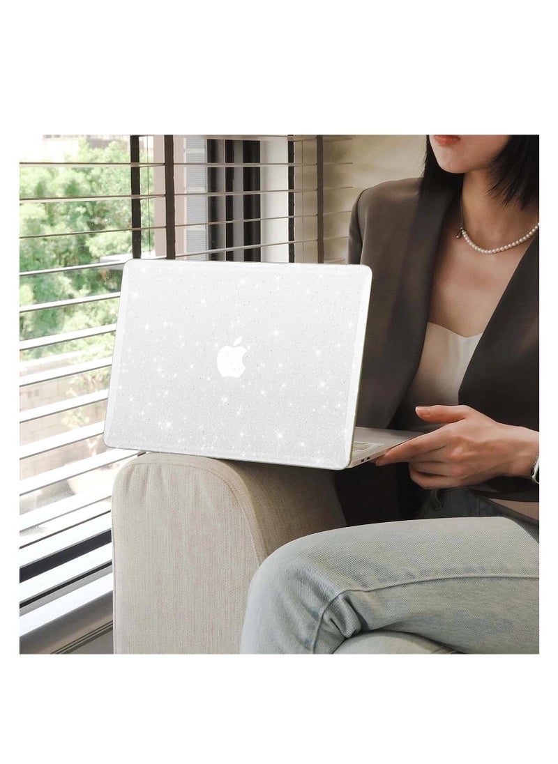 Clear Glitter Case for MacBook Pro 14 inch 2024 2023 2022 2021 M4 M3 M2 M1 A3112/A3185/A3401/A2442/A2779/A2918/A2992, Shiny Bling Sparkle Plastic Hard Shell Case & Keyboard Cover & Anti Blue Screen Protector for MacBook Pro 14 inch