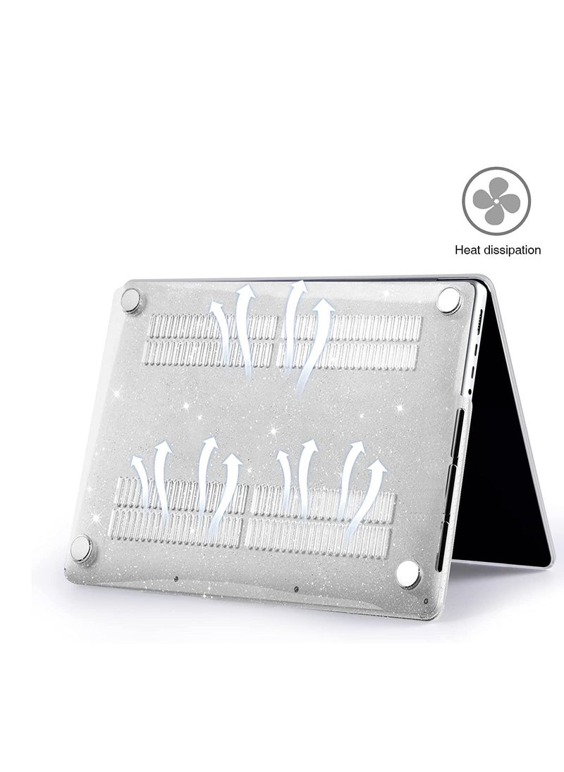 Clear Glitter Case for MacBook Pro 14 inch 2024 2023 2022 2021 M4 M3 M2 M1 A3112/A3185/A3401/A2442/A2779/A2918/A2992, Shiny Bling Sparkle Plastic Hard Shell Case & Keyboard Cover & Anti Blue Screen Protector for MacBook Pro 14 inch