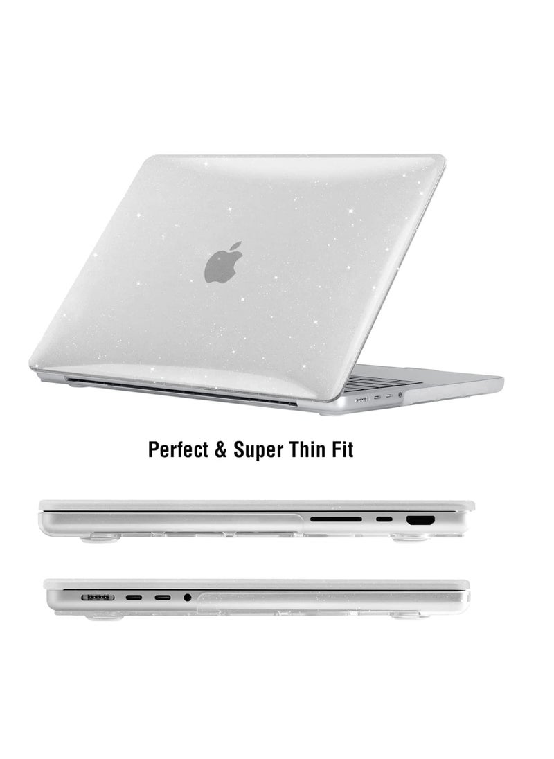Clear Glitter Case for MacBook Pro 14 inch 2024 2023 2022 2021 M4 M3 M2 M1 A3112/A3185/A3401/A2442/A2779/A2918/A2992, Shiny Bling Sparkle Plastic Hard Shell Case & Keyboard Cover & Anti Blue Screen Protector for MacBook Pro 14 inch
