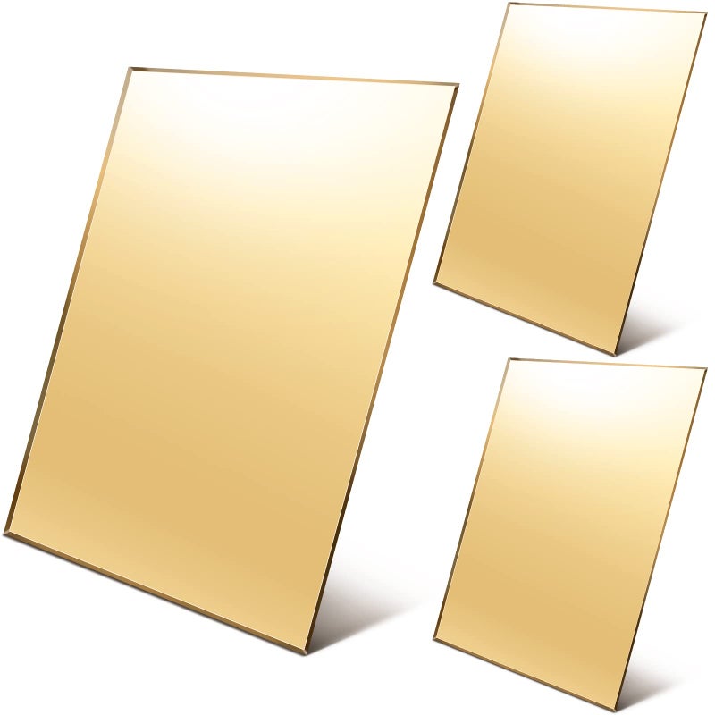 Yalikop 3 Pcs Acrylic Mirror Sheet Acrylic Sheet Laser Cutting Acrylic Shatterproof Plastic Mirrors for Home Architectural Design Kids Vanity Gym Garden Boats Gold 