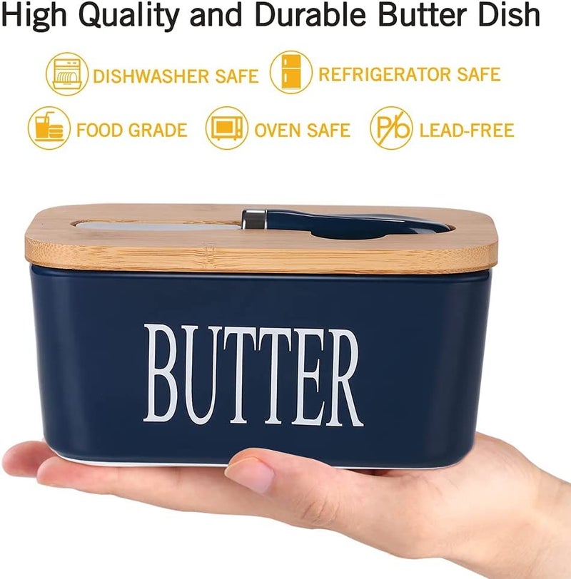 COLBEX® Ceramic Butter Dish with Wooden Lid, Large Butter Container Keeper Storage with Stainless Steel Butter Knife Spreader, Bamboo Cover and Silicone Sealing Ring - Image 2
