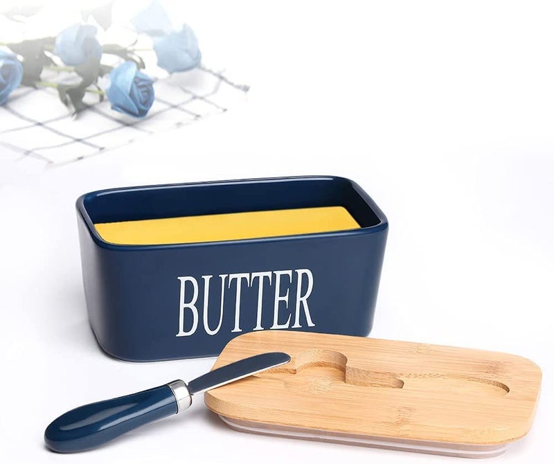 COLBEX® Ceramic Butter Dish with Wooden Lid, Large Butter Container Keeper Storage with Stainless Steel Butter Knife Spreader, Bamboo Cover and Silicone Sealing Ring - Image 5