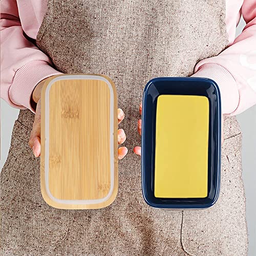 COLBEX® Ceramic Butter Dish with Wooden Lid, Large Butter Container Keeper Storage with Stainless Steel Butter Knife Spreader, Bamboo Cover and Silicone Sealing Ring - Image 3