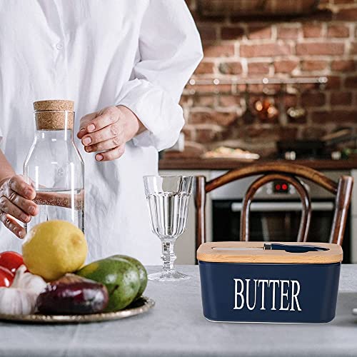 COLBEX® Ceramic Butter Dish with Wooden Lid, Large Butter Container Keeper Storage with Stainless Steel Butter Knife Spreader, Bamboo Cover and Silicone Sealing Ring - Image 4