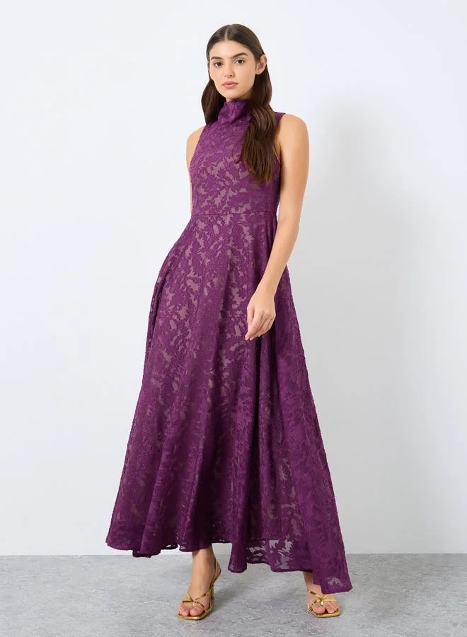 Styli Styli Lace Sleeveless High Neck Maxi Dress