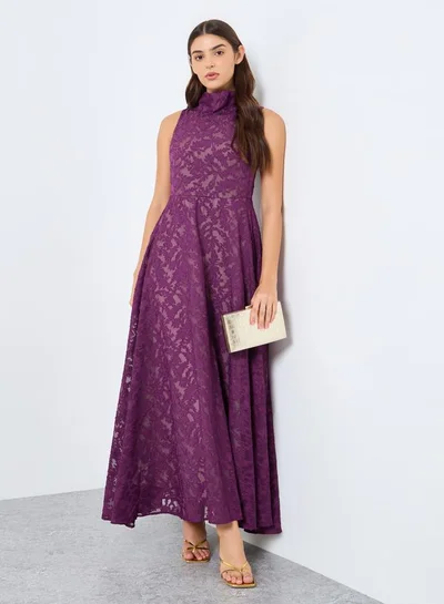 Styli Styli Lace Sleeveless High Neck Maxi Dress